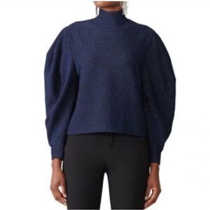 PatBO Lurex Sparkle Mock Neck Puff Super Sleeve Long Top Small